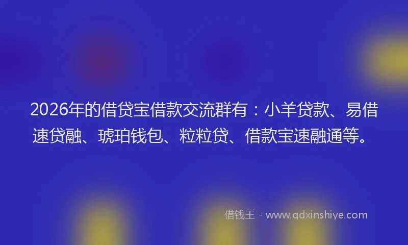 2026年的借贷宝借款交流群有：小羊贷款、易借速贷融、琥珀钱包、粒粒贷、借款宝速融通等。
