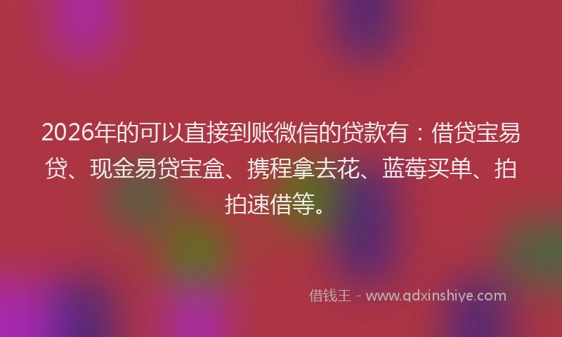 2026年的可以直接到账微信的贷款有：借贷宝易贷、现金易贷宝盒、携程拿去花、蓝莓买单、拍拍速借等。
