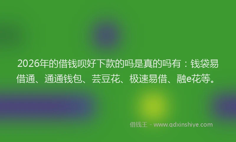 2026年的借钱呗好下款的吗是真的吗有：钱袋易借通、通通钱包、芸豆花、极速易借、融e花等。