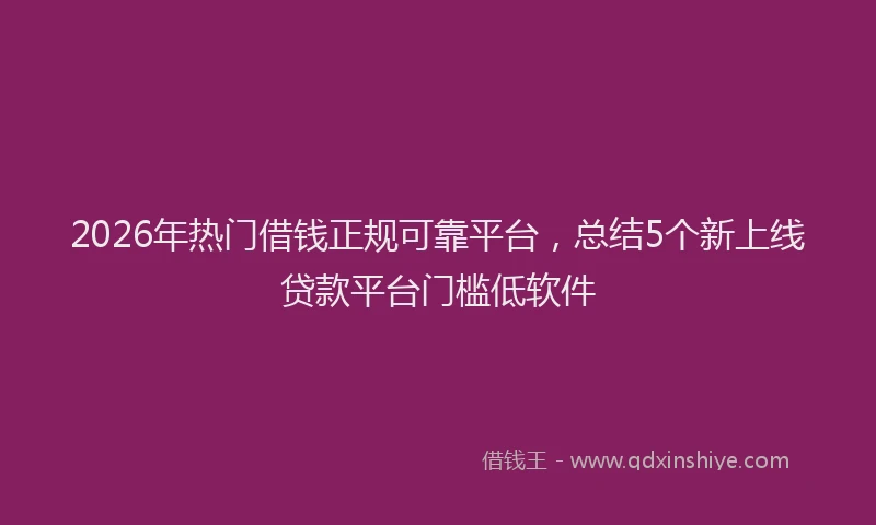 2026年热门借钱正规可靠平台，总结5个新上线贷款平台门槛低软件