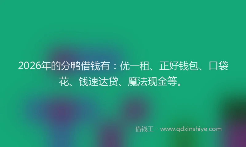 2026年的分鸭借钱有：优一租、正好钱包、口袋花、钱速达贷、魔法现金等。