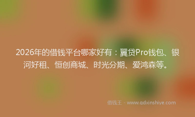2026年的借钱平台哪家好有：翼贷Pro钱包、银河好租、恒创商城、时光分期、爱鸿森等。