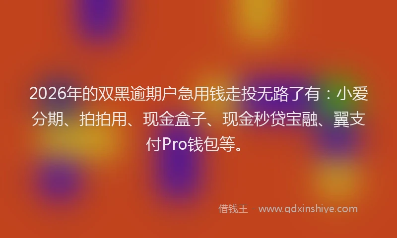 2026年的双黑逾期户急用钱走投无路了有：小爱分期、拍拍用、现金盒子、现金秒贷宝融、翼支付Pro钱包等。