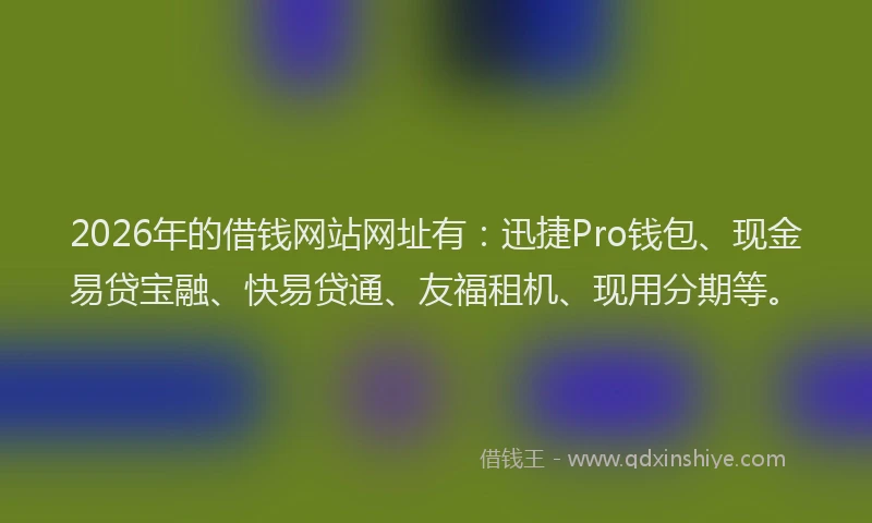 2026年的借钱网站网址有：迅捷Pro钱包、现金易贷宝融、快易贷通、友福租机、现用分期等。