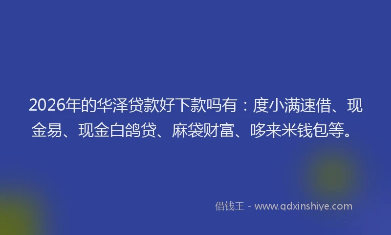 2026年的华泽贷款好下款吗有：度小满速借、现金易、现金白鸽贷、麻袋财富、哆来米钱包等。