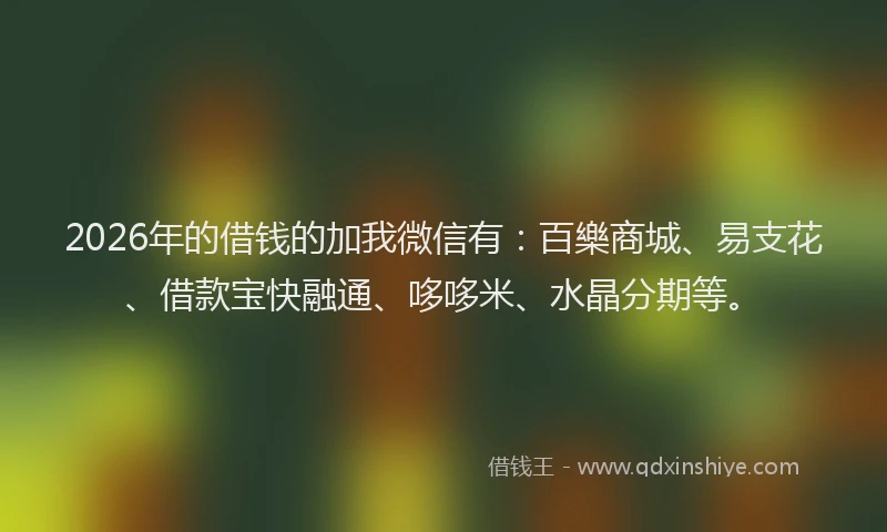 2026年的借钱的加我微信有：百樂商城、易支花、借款宝快融通、哆哆米、水晶分期等。