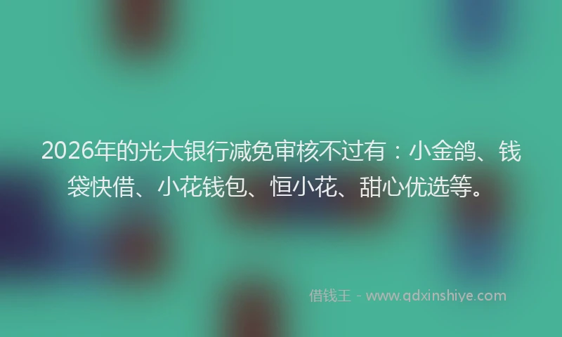 2026年的光大银行减免审核不过有：小金鸽、钱袋快借、小花钱包、恒小花、甜心优选等。