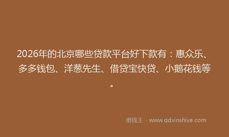 2026年的北京哪些贷款平台好下款有：惠众乐、多多钱包、洋葱先生、借贷宝快贷、小鹅花钱等。