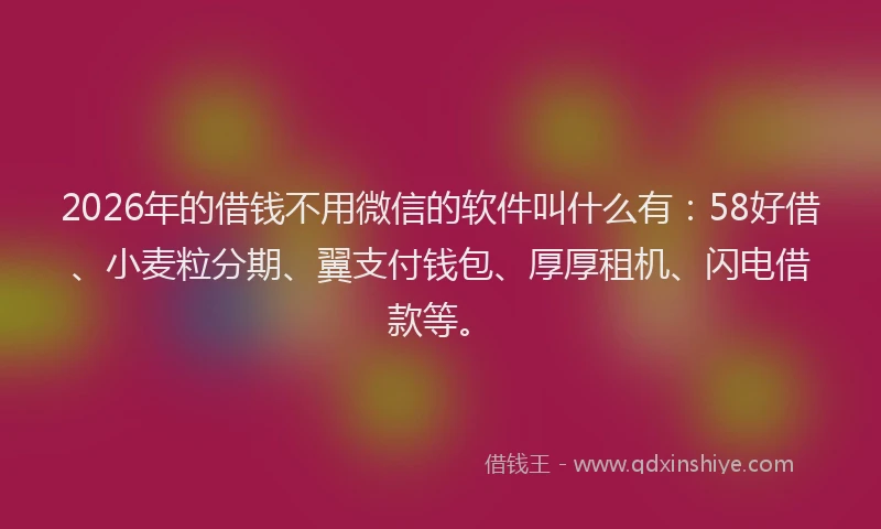 2026年的借钱不用微信的软件叫什么有：58好借、小麦粒分期、翼支付钱包、厚厚租机、闪电借款等。