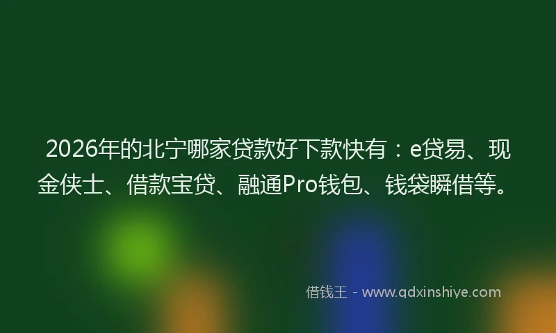 2026年的北宁哪家贷款好下款快有：e贷易、现金侠士、借款宝贷、融通Pro钱包、钱袋瞬借等。