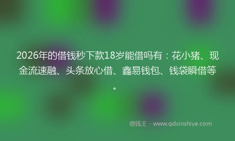 2026年的借钱秒下款18岁能借吗有：花小猪、现金流速融、头条放心借、鑫易钱包、钱袋瞬借等。