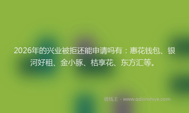 2026年的兴业被拒还能申请吗有：惠花钱包、银河好租、金小豚、桔享花、东方汇等。