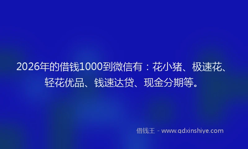 2026年的借钱1000到微信有：花小猪、极速花、轻花优品、钱速达贷、现金分期等。