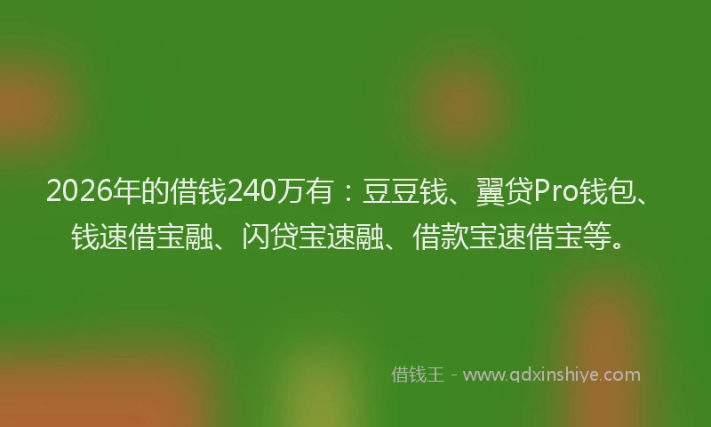 2026年的借钱240万有：豆豆钱、翼贷Pro钱包、钱速借宝融、闪贷宝速融、借款宝速借宝等。
