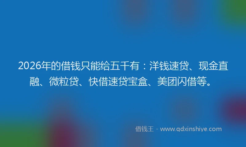 2026年的借钱只能给五千有：洋钱速贷、现金直融、微粒贷、快借速贷宝盒、美团闪借等。