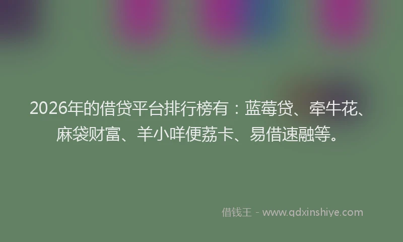 2026年的借贷平台排行榜有：蓝莓贷、牵牛花、麻袋财富、羊小咩便荔卡、易借速融等。