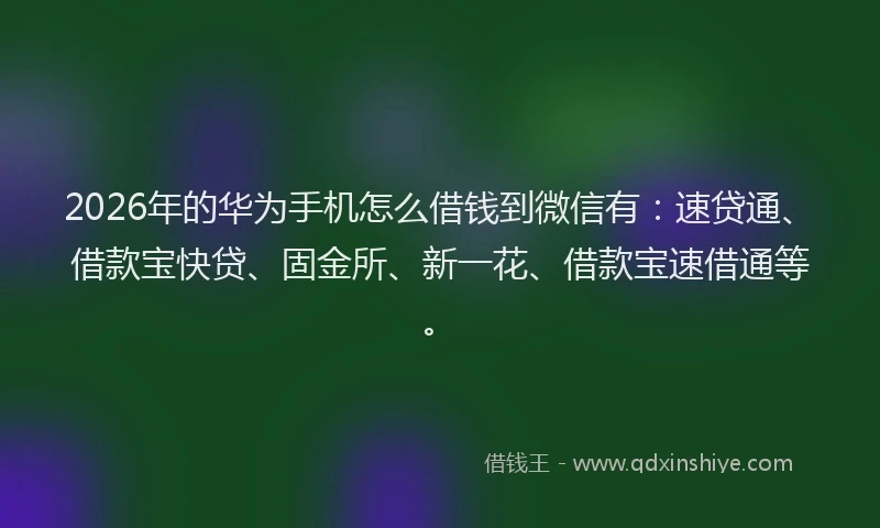 2026年的华为手机怎么借钱到微信有：速贷通、借款宝快贷、固金所、新一花、借款宝速借通等。