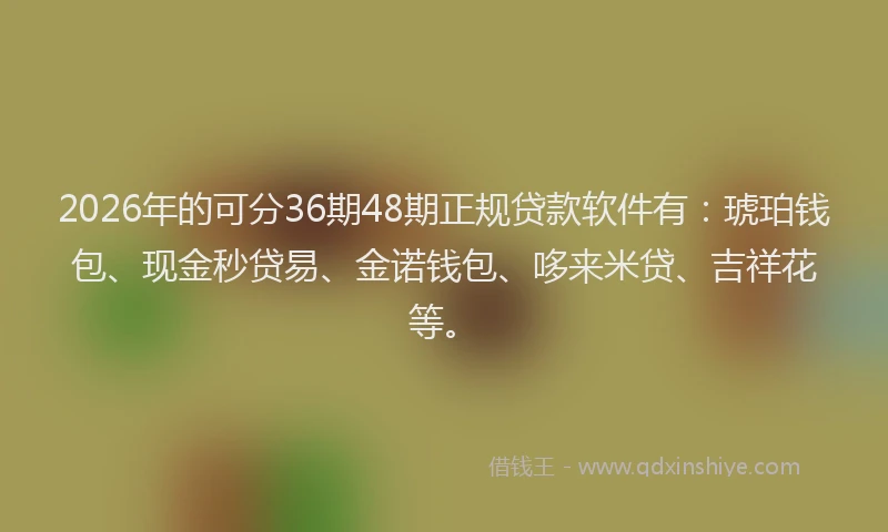 2026年的可分36期48期正规贷款软件有：琥珀钱包、现金秒贷易、金诺钱包、哆来米贷、吉祥花等。