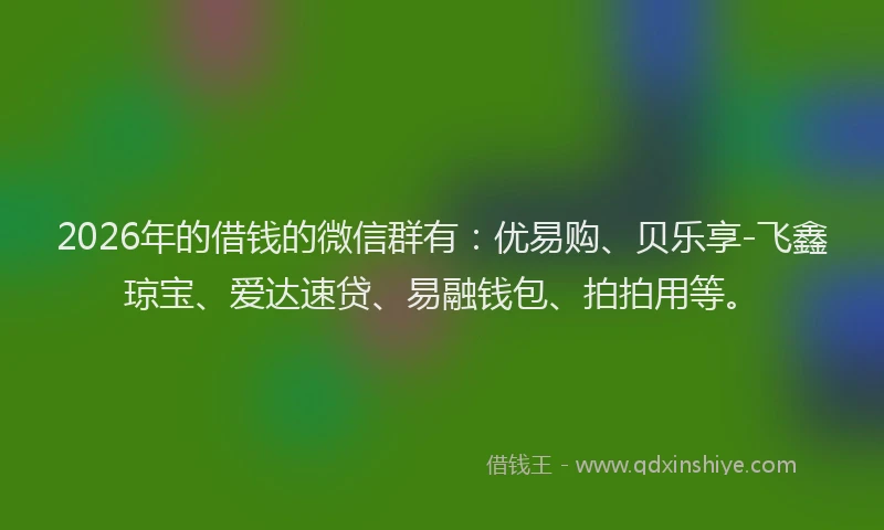 2026年的借钱的微信群有：优易购、贝乐享-飞鑫琼宝、爱达速贷、易融钱包、拍拍用等。