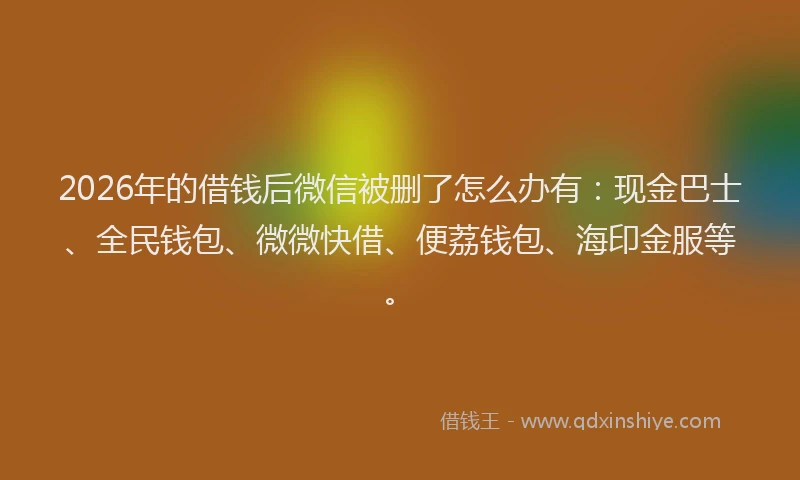 2026年的借钱后微信被删了怎么办有：现金巴士、全民钱包、微微快借、便荔钱包、海印金服等。