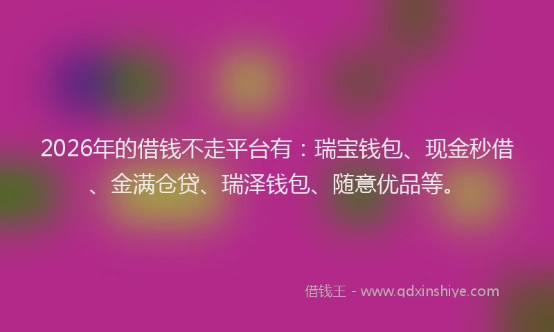 2026年的借钱不走平台有：瑞宝钱包、现金秒借、金满仓贷、瑞泽钱包、随意优品等。