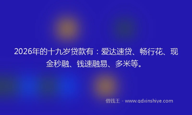 2026年的十九岁贷款有：爱达速贷、畅行花、现金秒融、钱速融易、多米等。