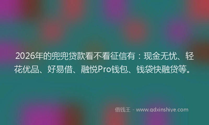 2026年的兜兜贷款看不看征信有：现金无忧、轻花优品、好易借、融悦Pro钱包、钱袋快融贷等。
