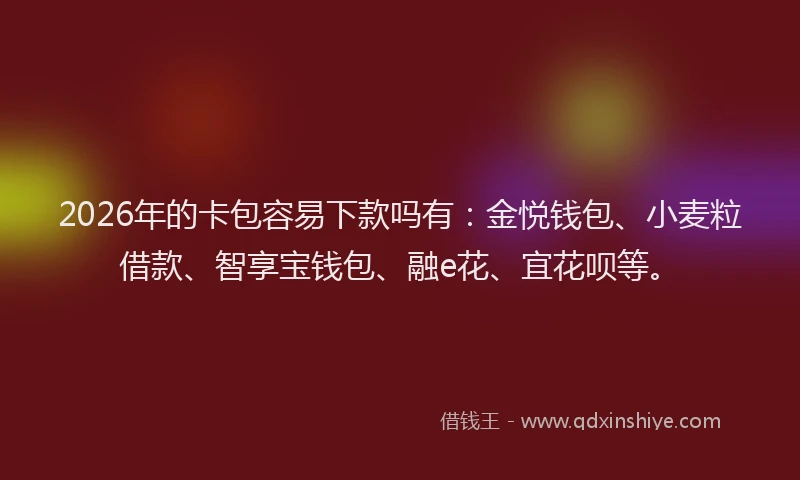 2026年的卡包容易下款吗有：金悦钱包、小麦粒借款、智享宝钱包、融e花、宜花呗等。