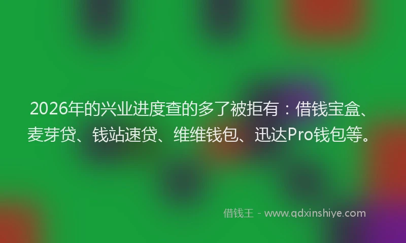 2026年的兴业进度查的多了被拒有：借钱宝盒、麦芽贷、钱站速贷、维维钱包、迅达Pro钱包等。