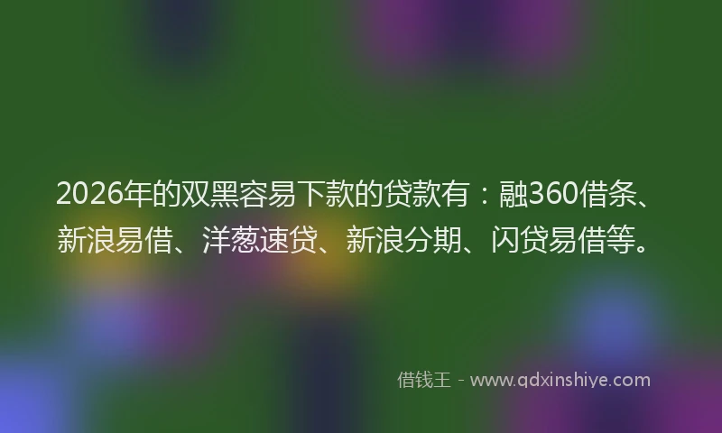 2026年的双黑容易下款的贷款有：融360借条、新浪易借、洋葱速贷、新浪分期、闪贷易借等。