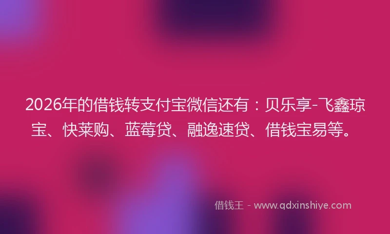 2026年的借钱转支付宝微信还有：贝乐享-飞鑫琼宝、快莱购、蓝莓贷、融逸速贷、借钱宝易等。