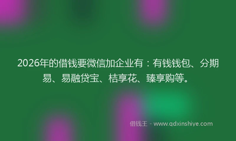 2026年的借钱要微信加企业有：有钱钱包、分期易、易融贷宝、桔享花、臻享购等。