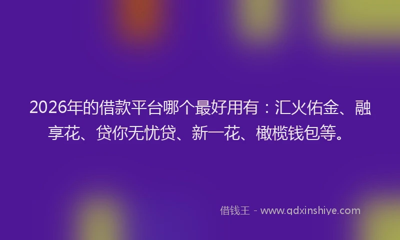 2026年的借款平台哪个最好用有：汇火佑金、融享花、贷你无忧贷、新一花、橄榄钱包等。