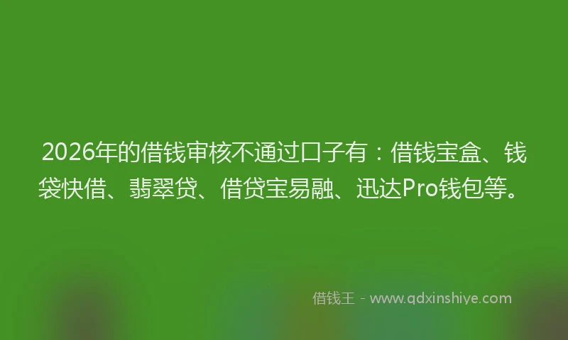 2026年的借钱审核不通过口子有：借钱宝盒、钱袋快借、翡翠贷、借贷宝易融、迅达Pro钱包等。