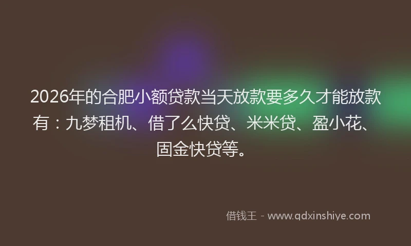 2026年的合肥小额贷款当天放款要多久才能放款有：九梦租机、借了么快贷、米米贷、盈小花、固金快贷等。