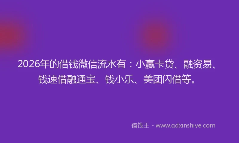 2026年的借钱微信流水有：小赢卡贷、融资易、钱速借融通宝、钱小乐、美团闪借等。