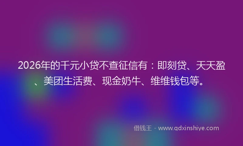 2026年的千元小贷不查征信有：即刻贷、天天盈、美团生活费、现金奶牛、维维钱包等。