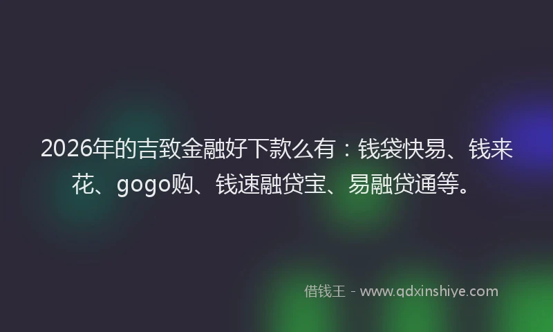 2026年的吉致金融好下款么有：钱袋快易、钱来花、gogo购、钱速融贷宝、易融贷通等。