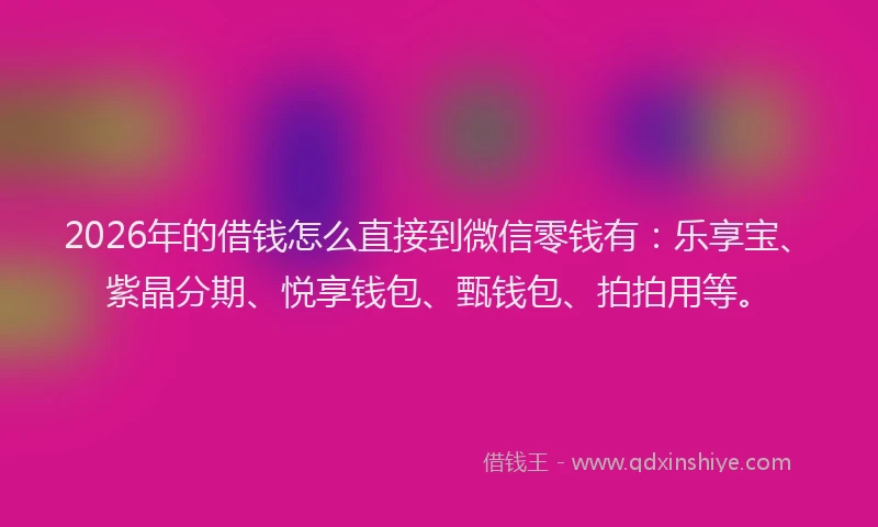 2026年的借钱怎么直接到微信零钱有：乐享宝、紫晶分期、悦享钱包、甄钱包、拍拍用等。