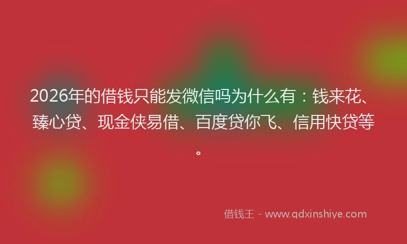 2026年的借钱只能发微信吗为什么有：钱来花、臻心贷、现金侠易借、百度贷你飞、信用快贷等。