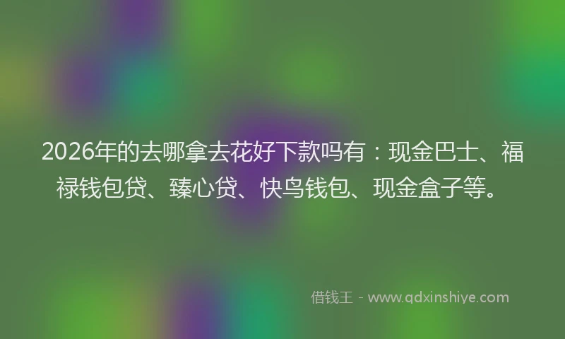 2026年的去哪拿去花好下款吗有：现金巴士、福禄钱包贷、臻心贷、快鸟钱包、现金盒子等。
