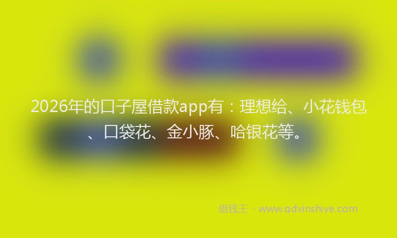 2026年的口子屋借款app有：理想给、小花钱包、口袋花、金小豚、哈银花等。