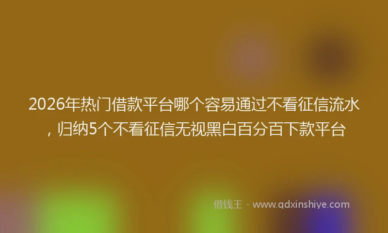 2026年热门借款平台哪个容易通过不看征信流水，归纳5个不看征信无视黑白百分百下款平台