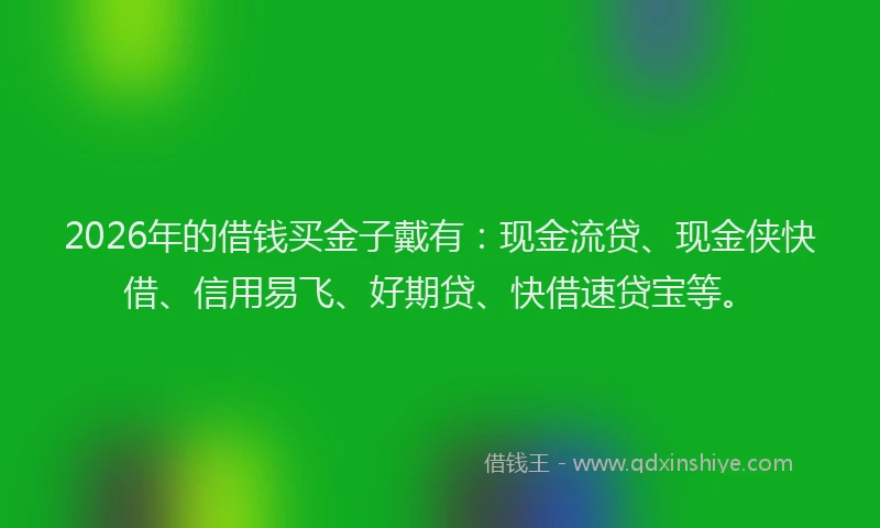 2026年的借钱买金子戴有：现金流贷、现金侠快借、信用易飞、好期贷、快借速贷宝等。