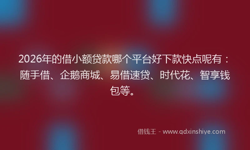 2026年的借小额贷款哪个平台好下款快点呢有：随手借、企鹅商城、易借速贷、时代花、智享钱包等。