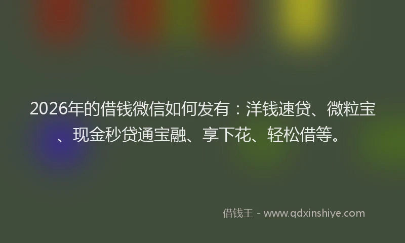 2026年的借钱微信如何发有：洋钱速贷、微粒宝、现金秒贷通宝融、享下花、轻松借等。