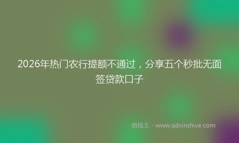 2026年热门农行提额不通过，分享五个秒批无面签贷款口子