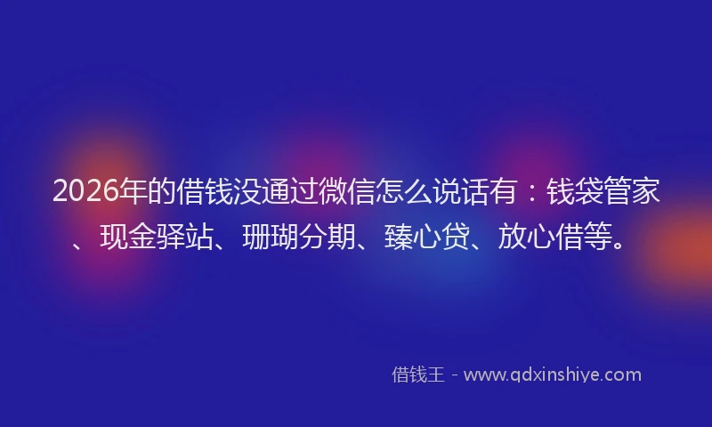 2026年的借钱没通过微信怎么说话有：钱袋管家、现金驿站、珊瑚分期、臻心贷、放心借等。