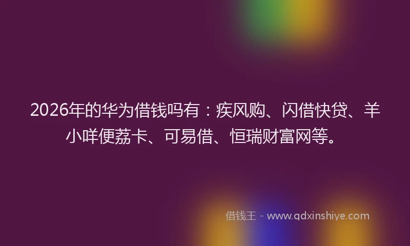 2026年的华为借钱吗有：疾风购、闪借快贷、羊小咩便荔卡、可易借、恒瑞财富网等。