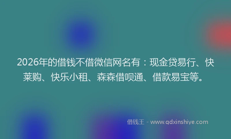 2026年的借钱不借微信网名有：现金贷易行、快莱购、快乐小租、森森借呗通、借款易宝等。